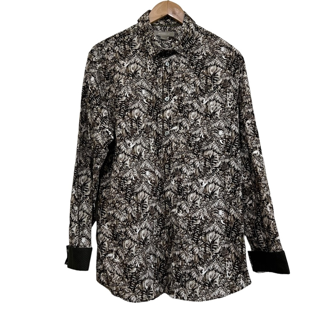 Jim Thompson Plant &  Animal Print Button Down Shirt Long Sleeve Brown 16/16.5
